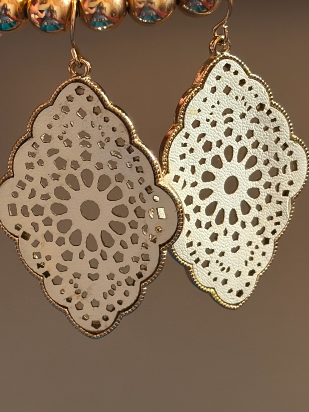 3/$30✨White Moroccan Filigree Laser-Cut Dangles - Gold Tone Boho Earrings ✨